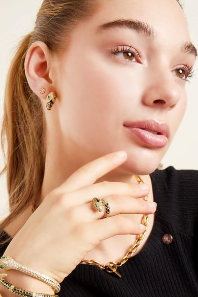 Snake earrings with zircon stones Pink Copper h5 Picture4
